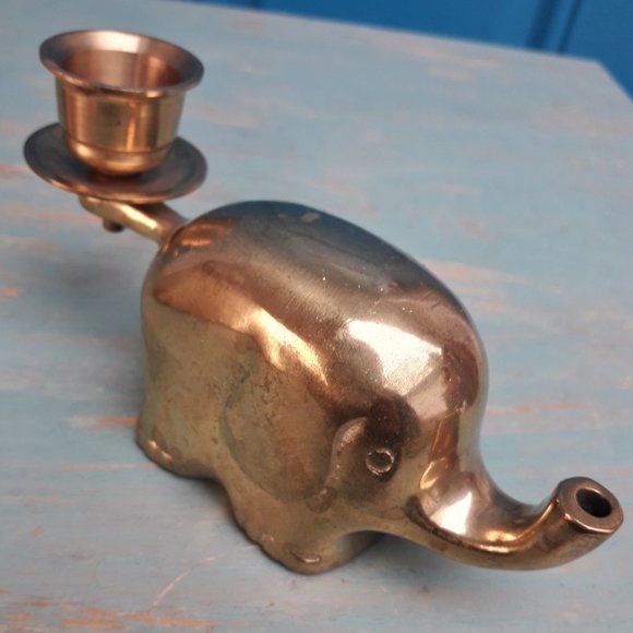 Vintage Brass Elephant Candlestick MCM Candle Holder Table Top Brass Animal gold - Picture 3 of 15